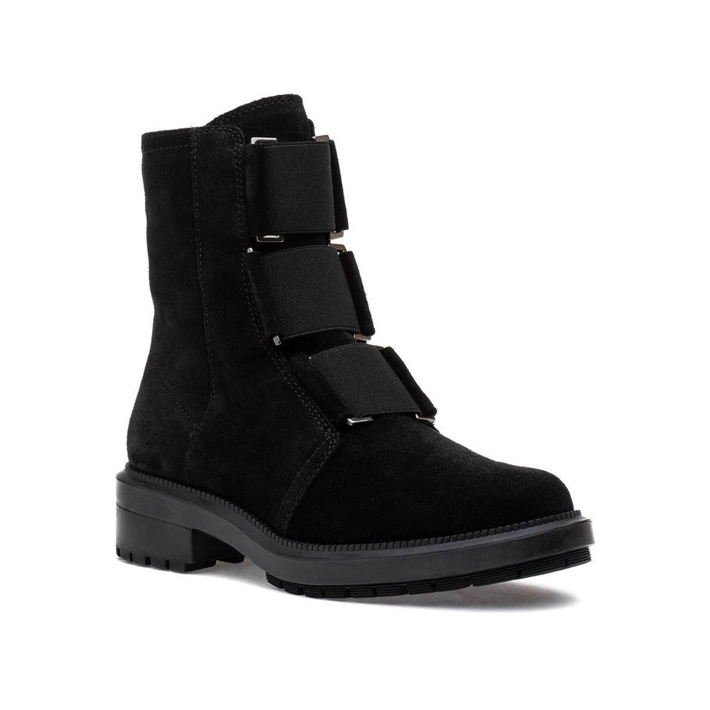 Aquatalia Liv Waterproof Suede Combat Boot with Elastic Detail